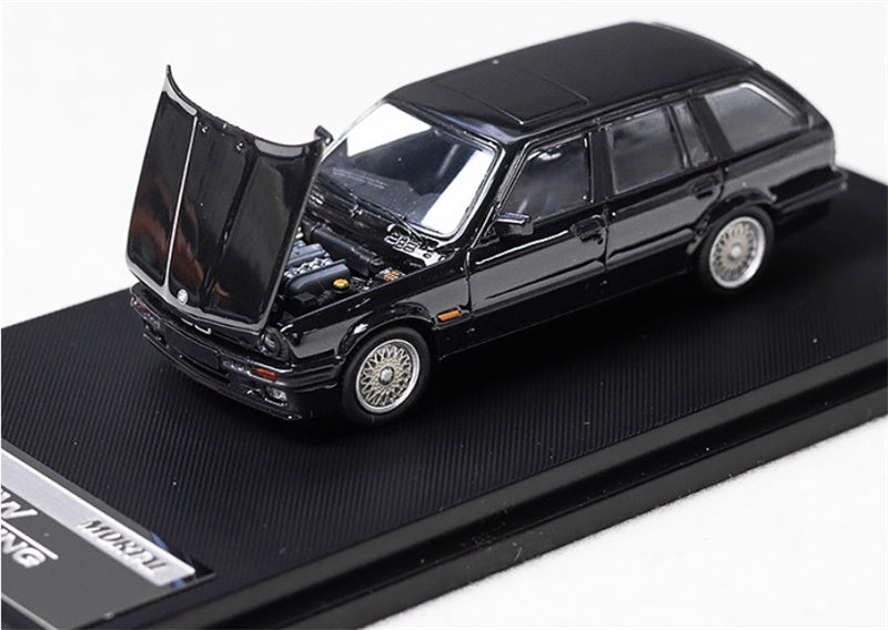 Mortal BMW E30 3 Series Touring regular version Openable Hood Pearl black - Silver Wheel Limited Edition 799PCS ONLY 1:64 Car Pre-built Model view1
