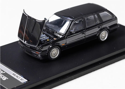 Mortal BMW E30 3 Series Touring regular version Openable Hood Pearl black - Silver Wheel Limited Edition 799PCS ONLY 1:64 Car Pre-built Model view1