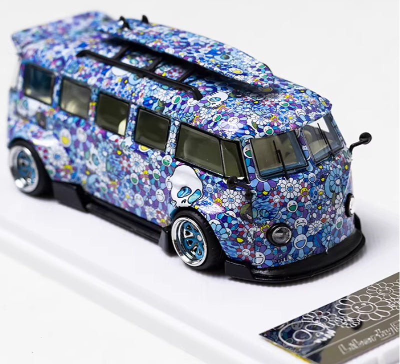 Liberty 64 Volkswagen T1 van Kombi wide body modified version Blue Sunflower 1:64 Car Pre-built Airliner Model Display view5