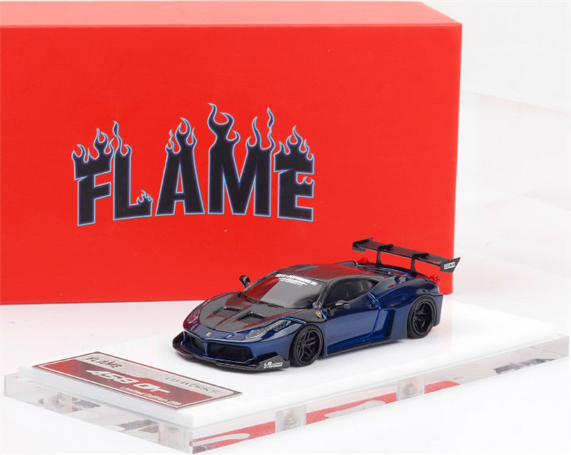 Flame Ferrari 458 GT LBWK wide body modified car Limited Edition 299PCS ONLY Metal Blue 1:64 Car Pre-built Model view8