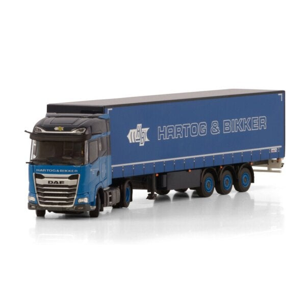 1:50 DAF HARTOG BIKKER XG 4X2 CURTAINSIDE TRAILER 3 AXLE WSI  Blue DIECAST Model