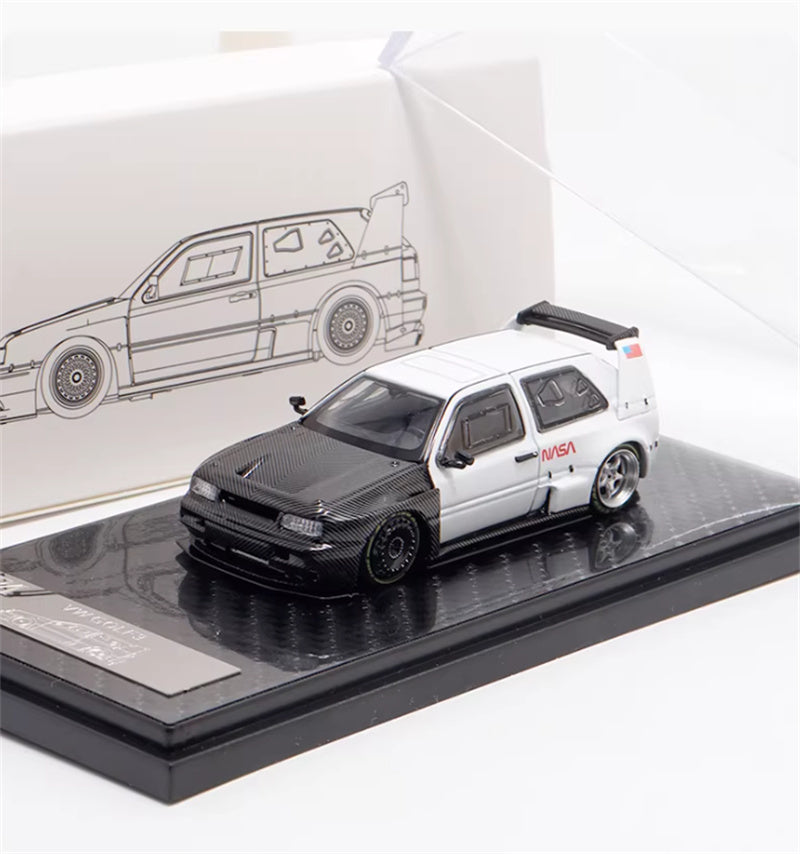 RHINO MODEL VW Golf Mk3 Concept Widebody Moon Rover white & Black 1:64 car Pre-built Model view6