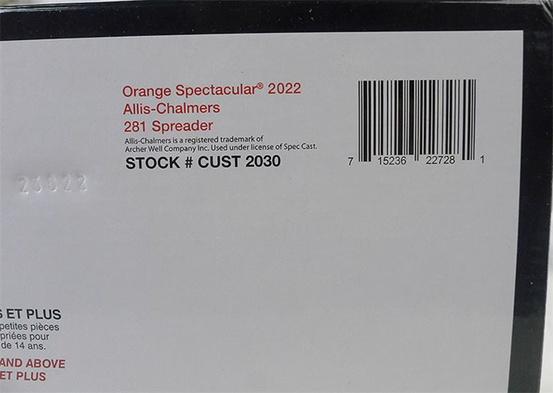 SpecCast Orange Spectacular 2022 Allis-Chalmers 281 Spreader 1:16 Truck Accessories Pre-built Model