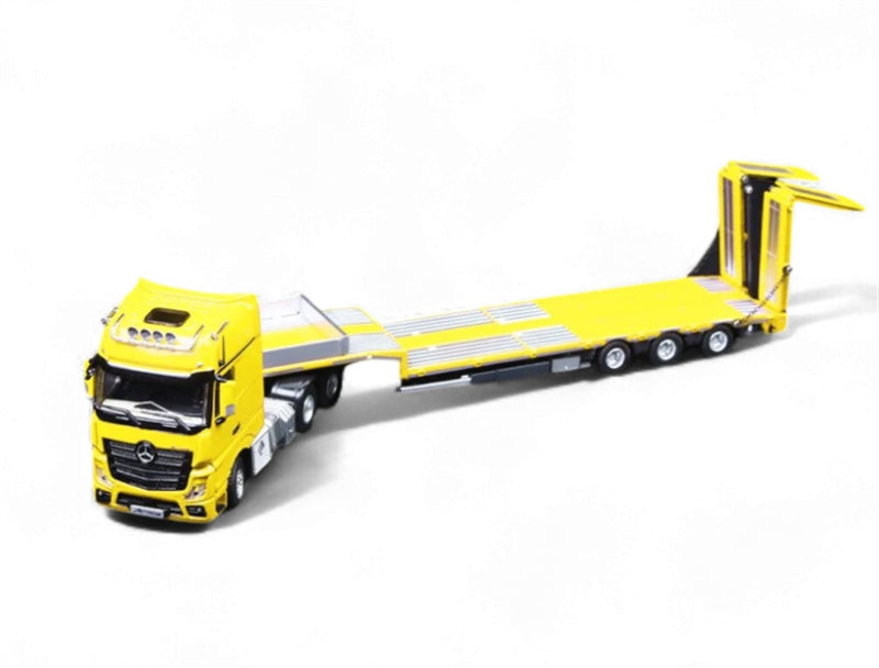 TimeMicro & Perka Mercedes BENZ ACTROS FLATBED TRANSPORT VEHICLE Yellow 1:64 Truck Pre-built Model view1