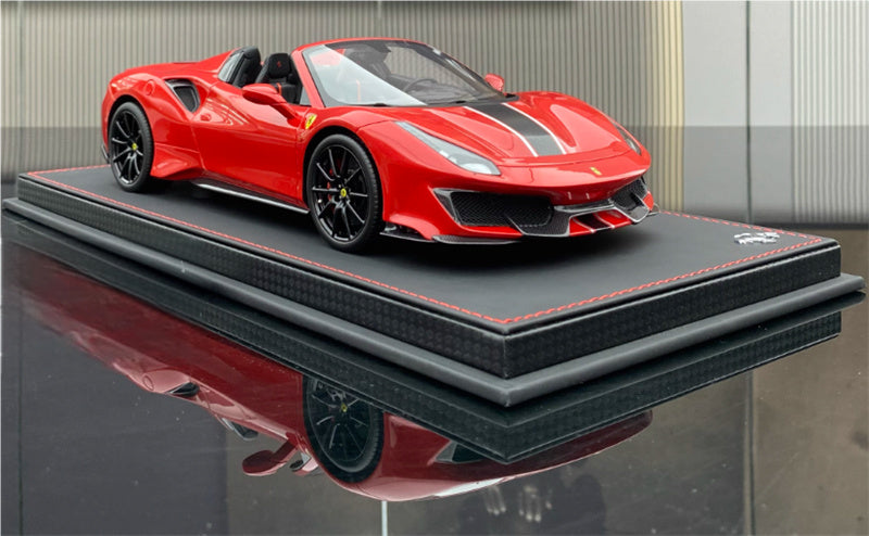 BBR MODELS Ferrari 488 Pista Spider Rosso Corsa 322 metal Standard Red Black Stripe Black Wheel Red Calipers Limited Edition 28PCS ONLY Leather base 1:18 Car Pre-built Model view7