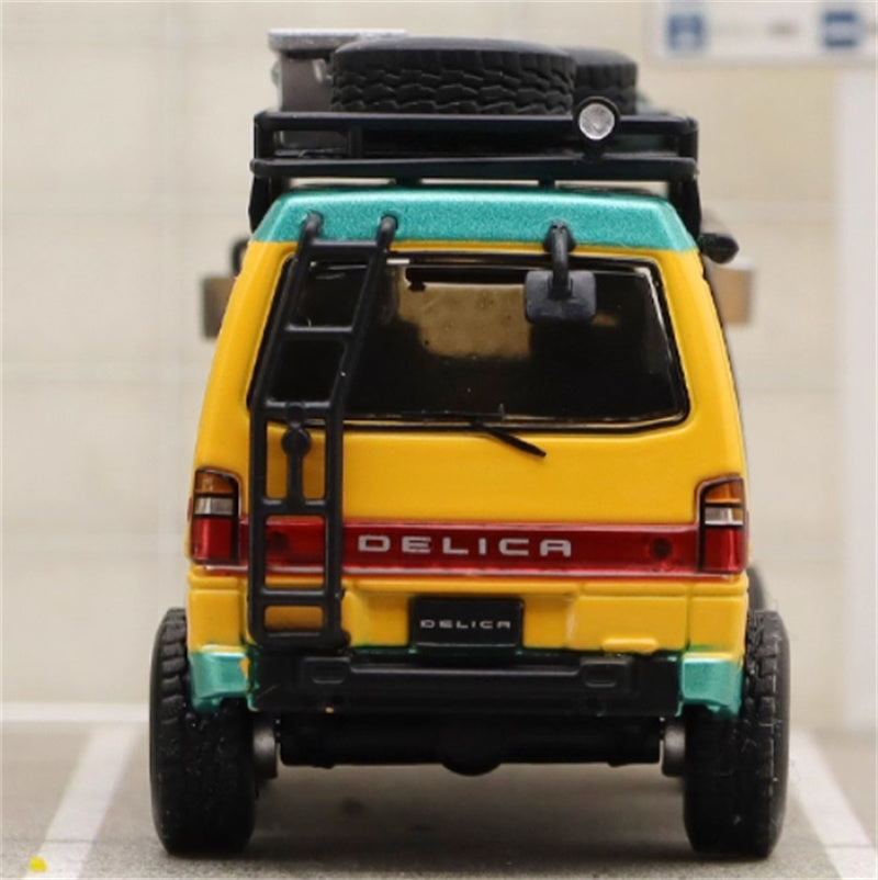 Autobots Models Mitsubishi Delica 3rd Generation Wagon 4X4 Off Road Modified Edition Yellow School Bus left-hand drive with accessories 1:64 Car Pre-built Model view9