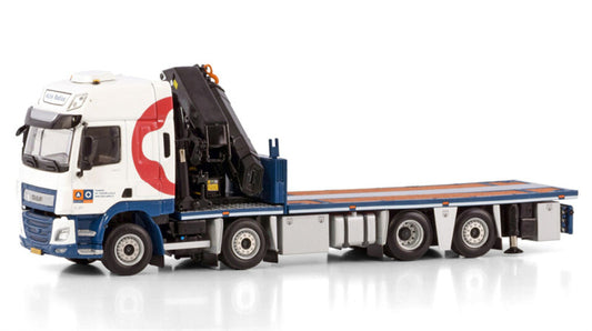 WSI DAF CF SPACE CAB MY2017 RIGED FLAT BED TRUCK 8X2 TAG AXLE WITH PALFINGER PK 65002 SH + JIB Actie Radiu 1:50 Model