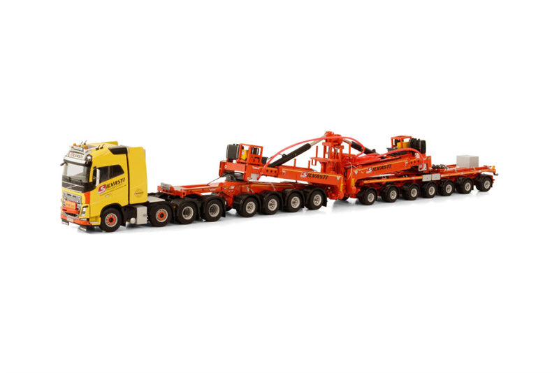WSI VOLVO FH4 GLOBETROTTER 8X4 NOOTEBOOM WINDMILL TRAILER - 7 AXLE + 4 AXLE DOLLY SILVASTI 1/50 DIECAST Truck Lorry
