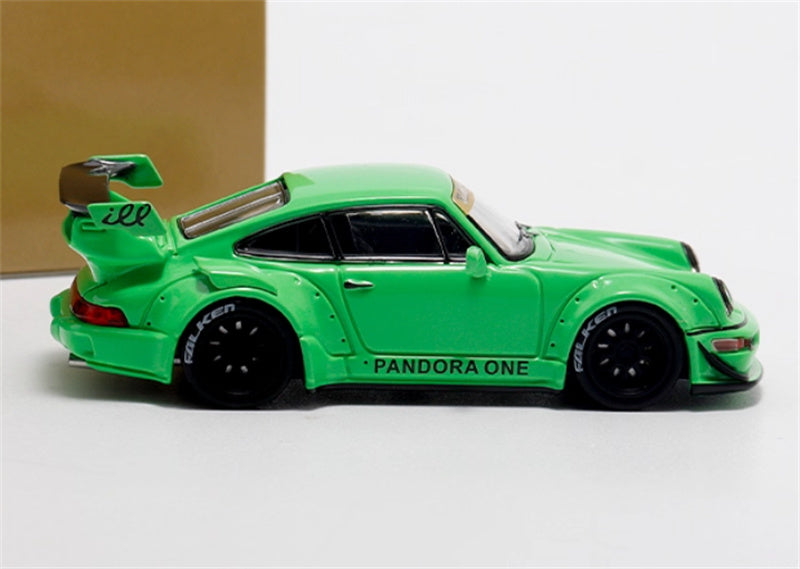 Star Model Porsche RWB 964 GT Tail Wing Edition Limited Edition Neon Green w/ Figure w/ Accessories Pack 1:64 Car Pre-built Model view3