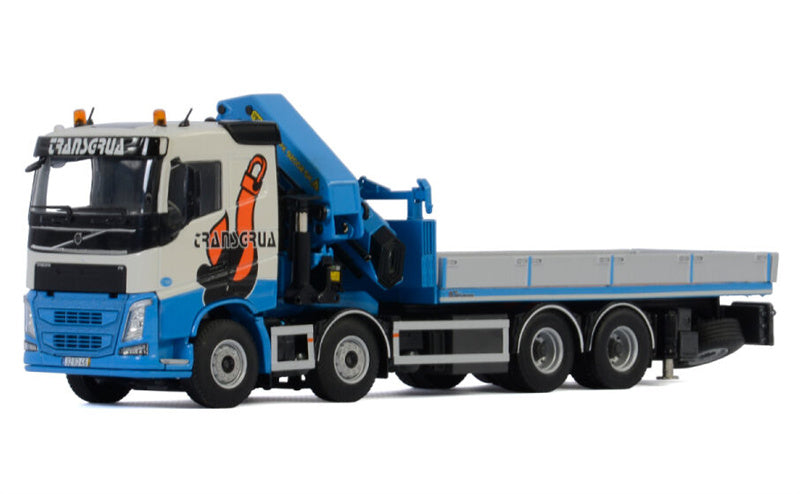WSI  VOLVO FH4 SLEEPER CAB 8X4 RIGED FLAT BED TRUCK PALFINGER PK92002 SH Transgrua 1:50 DIECAST Crane Truck