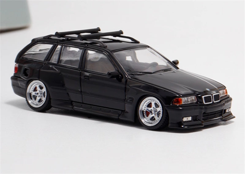Mortal Third Generation BMW 3 Series E36 Four-Door Touring Black Lowered Version Limited Edition 499PCS ONLY 1:64 Car Pre-built Model view6