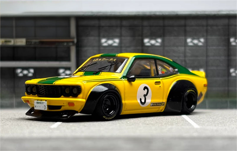 INNO64 Mazda RX3 LBWK Wide Body Modified Yellow # 3 1:64 car Pre-built Model view6