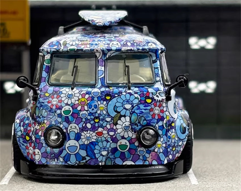 Liberty 64 Volkswagen T1 van Kombi wide body modified version Blue Sunflower 1:64 Car Pre-built Airliner Model Display view7
