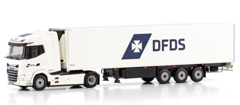 WSI DAF XG 4X2 REEFER TRAILER - 3 AXLE DFDS 1:50 Truck Pre-built Model