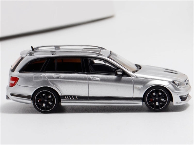 Flame Mercedes-Benz C63 AMG Edition 507 Wagon Silver Limited Edition 499PCS ONLY 1:64 car Pre-built Model view2