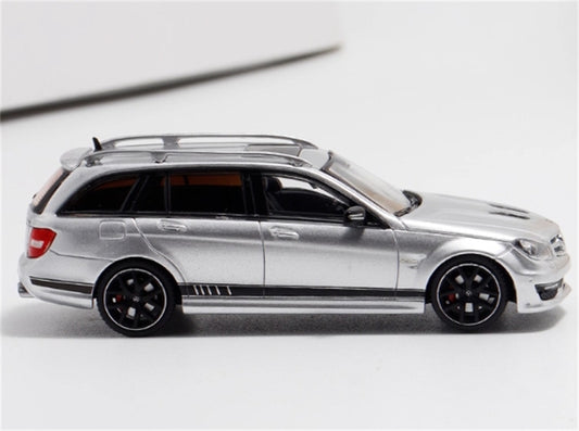Flame Mercedes-Benz C63 AMG Edition 507 Wagon Silver Limited Edition 499PCS ONLY 1:64 car Pre-built Model view2