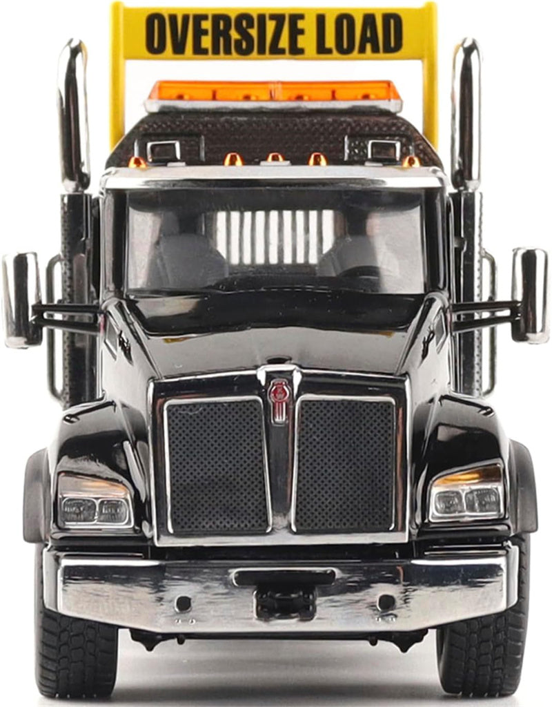 CATERPILLAR Kenworth T880 SBFA Daycab Tridem Tractor in Black with Trail King TK120 HDG Lowboy Trailer 1:50 Truck Pre-built Model