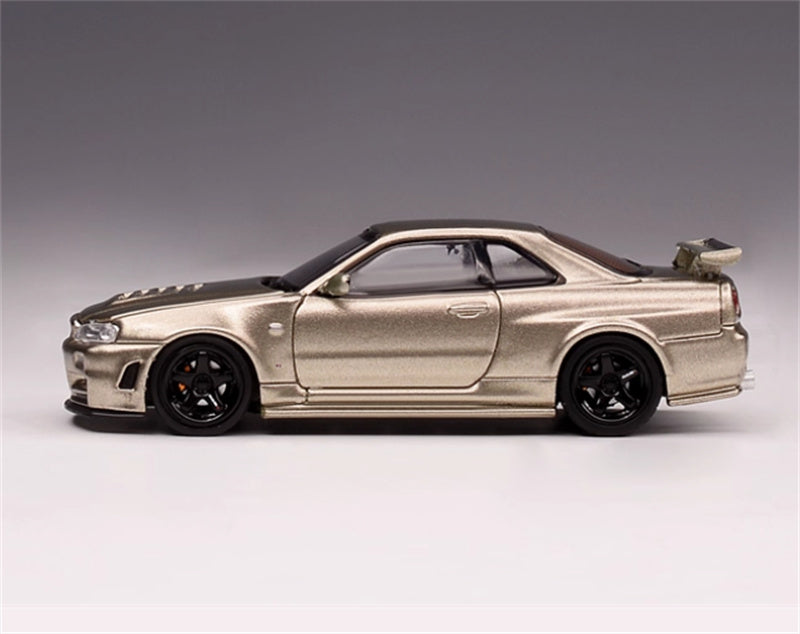 MOTORHELIX NISSAN SKYLINE GT-R (R34) Z-TUNE Millennium Jade - Black Wheel Limited Edition 699PCS ONLY 1:64 Car Pre-built Model view4