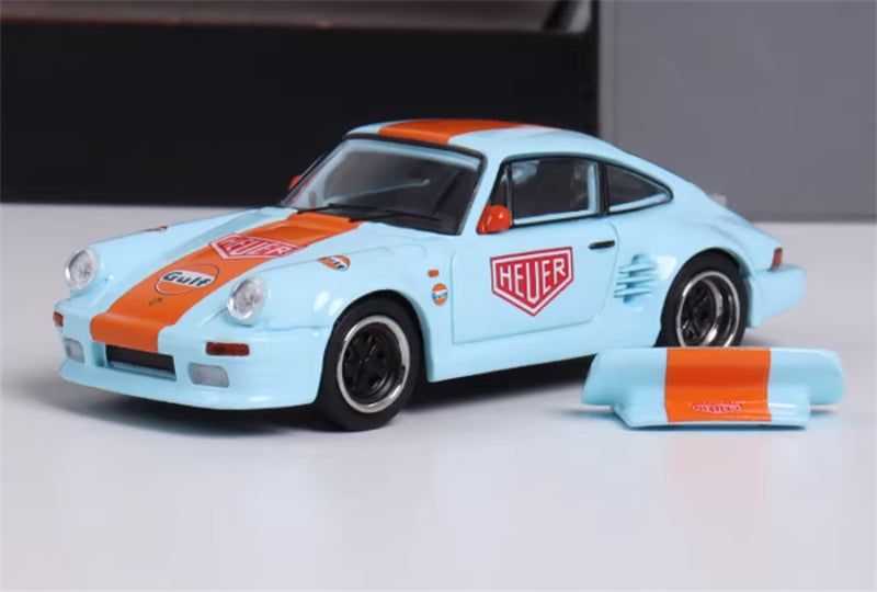 Master Porsche 911 930 Turbo Black Bird HEC Exhibition Limited GULF Blue 1:64 Car Pre-built Airliner Model Display view1