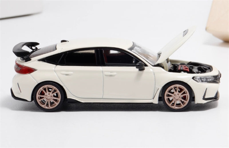 MOTORHELIX HONDA Civic Type R FL5 Racing Champion White Gold wheels 1:64 Car Pre-built Model view3