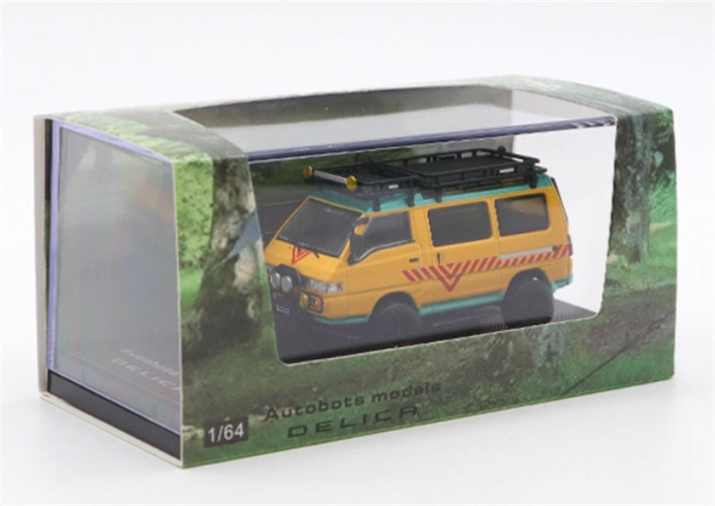 Autobots Models Mitsubishi Delica 3rd Generation Wagon 4X4 Off Road Modified Edition Yellow School Bus left-hand drive with accessories 1:64 Car Pre-built Model view10