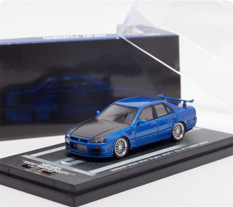 Mortal NISSAN ER34 SkyIne 25GT-t ALL IN TUNING 2024 Modified Edition Blue carbon Hood Regular Edition (Silver Wheel) Limited Edition 1:64 Car Pre-built Model view4