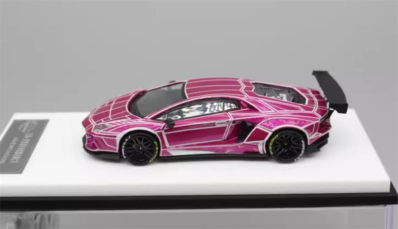 KING MODEL Lamborghini LP700 AVENTADOR Burst Pattern Luminous Edition Electroplating Pink w/ wheels 1:64 Car Pre-built Model view2