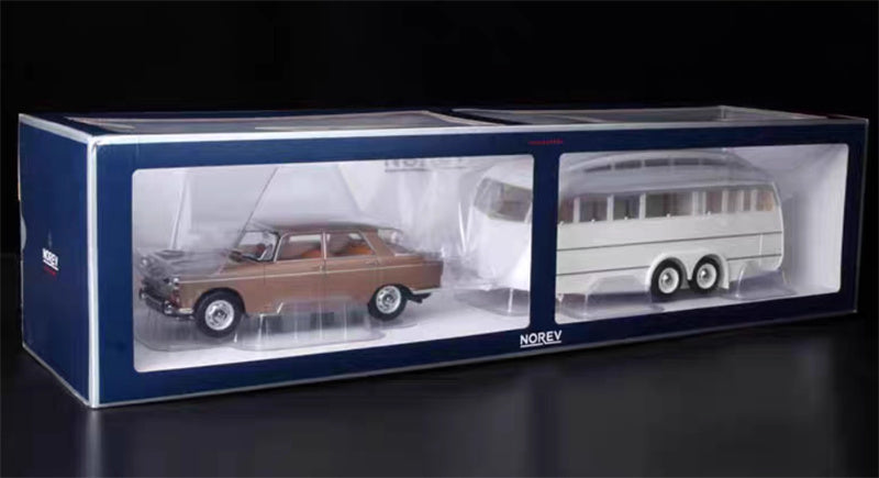 NOREV Peugeot 404 1965 brown Car with White camping trailer 1:18 Car Pre-built Model view8