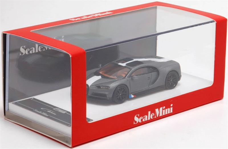 ScaleMini Bugatti Chiron Supercar Grey - white stripes Limited Edition 1:64 Car Pre-built Model view8