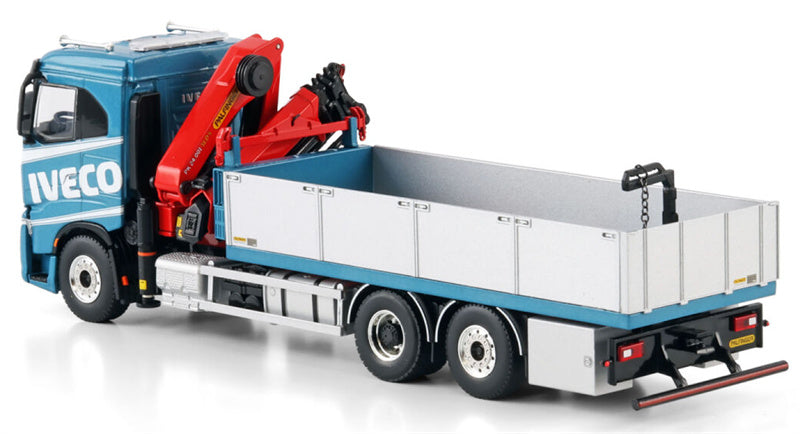 WSI IVECO S-WAY AS LOW RIGED FLATBED TRUCK 6X2 TAG AXLE WITH PALFINGER PK 24.001 SLD 5 Premium Line 1:50 Truck Pre-built Model