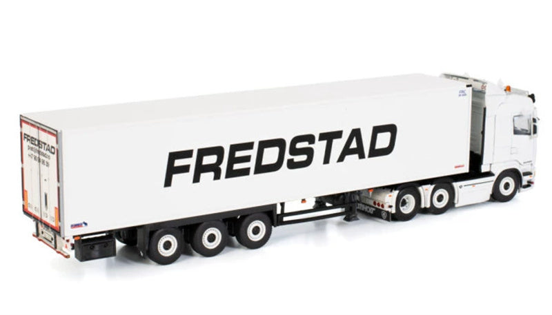 WSI SCANIA STREAMLINE HIGHLINE 6X2 TWINSTEER REEFER TRAILER - 3 AXLE FREDSTAD 1:50 Truck Pre-built Model