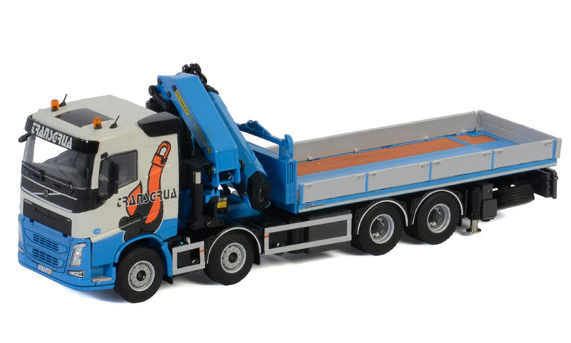 WSI  VOLVO FH4 SLEEPER CAB 8X4 RIGED FLAT BED TRUCK PALFINGER PK92002 SH Transgrua 1:50 DIECAST Crane Truck