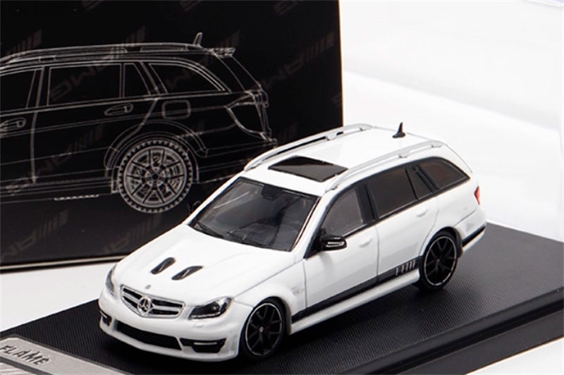 Flame Mercedes-Benz C63 AMG Edition 507 Wagon White Limited Edition 499PCS ONLY 1:64 car Pre-built Model view8