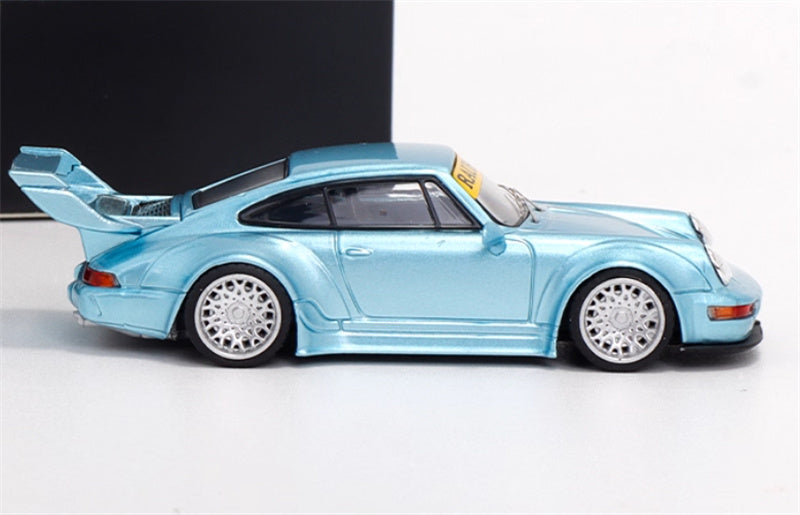 TPC Porsche 911 RWB 964 Widebody Conversion Limited Edition 500PCS ONLY Ice Blue - Silver Wheel 1:64 Car Pre-built Model view3