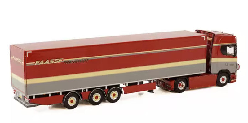 WSI SCANIA S HIGHLINE I CS20H 4X2 BOX TRAILER - 3 AXLE FAASSE TRANSPORT 1:50 Truck Pre-built Model