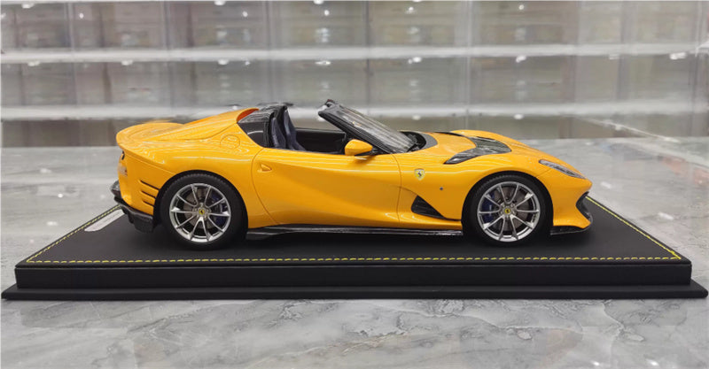BBR MODELS Ferrari 812 Competitione A Convertible Edition Metallic yellow Silver Wheel Blue calipers Limited Edition 15PCS ONLY Leather base 1:18 Car Pre-built Model view3