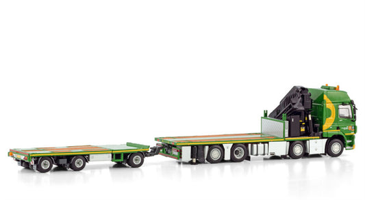 WSI  DAF CF SPACE CAB MY2017 RIGED FLAT BED TRUCK WITH PALFINGER PK 65002 SH + JIB 8X2 TAG AXLE FLAT BED TRAILER - 3 AXLE Zwatra 1:50 Truck Pre-built Model