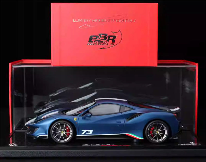 BBR MODELS Ferrari 488 Pista #73 Abu Dhabi Blue Limited Edition Leather base 1:18 Car Pre-built Model view10