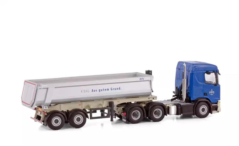 WSI SCANIA R NORMAL CR20N 6X4 HALFPIPE TIPPER TRAILER - 3 AXLE KIBAG 1:50  Truck Pre-built Model