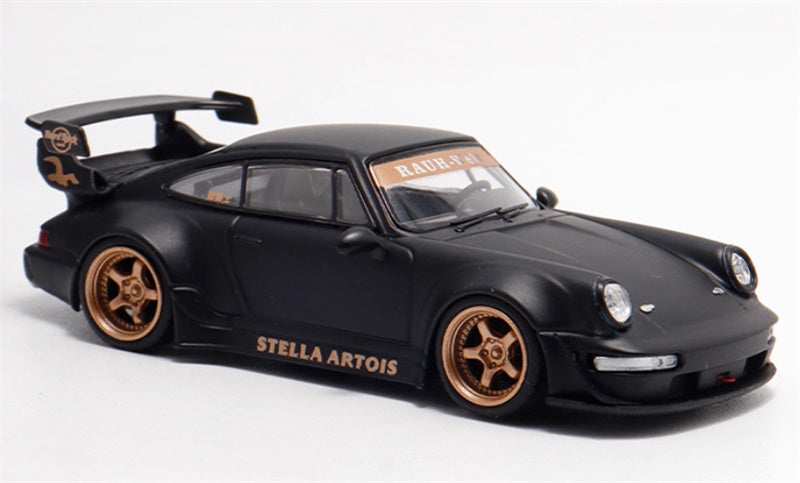DECODE Porsche RWB 964 matte black gold wheel RAUH - Welt 1:64 Car Pre-built Model view5
