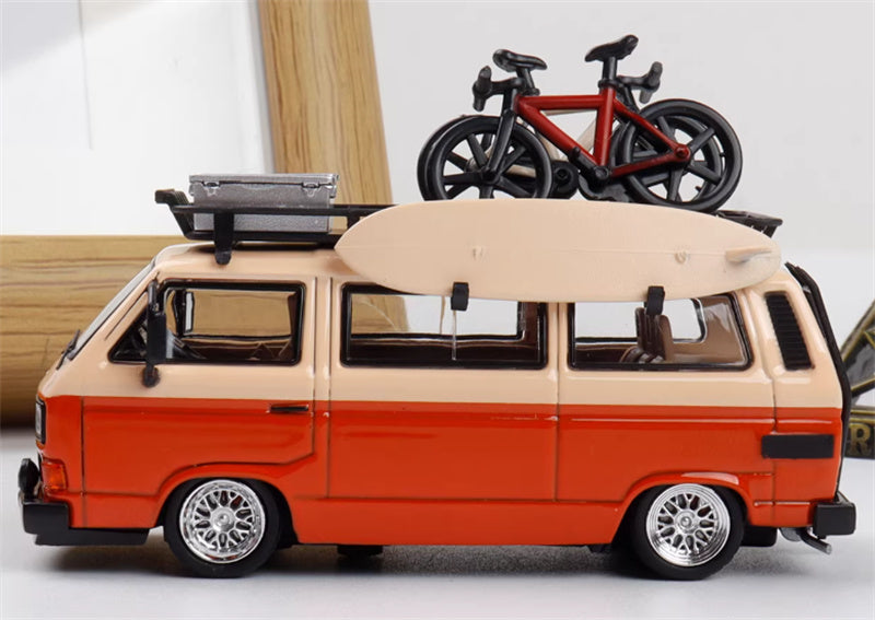 Mortal Model Volkswagen T3 Van BBS Orange + Orange Pink Double Combination 1:64 Car Pre-built Airliner Model Display view3