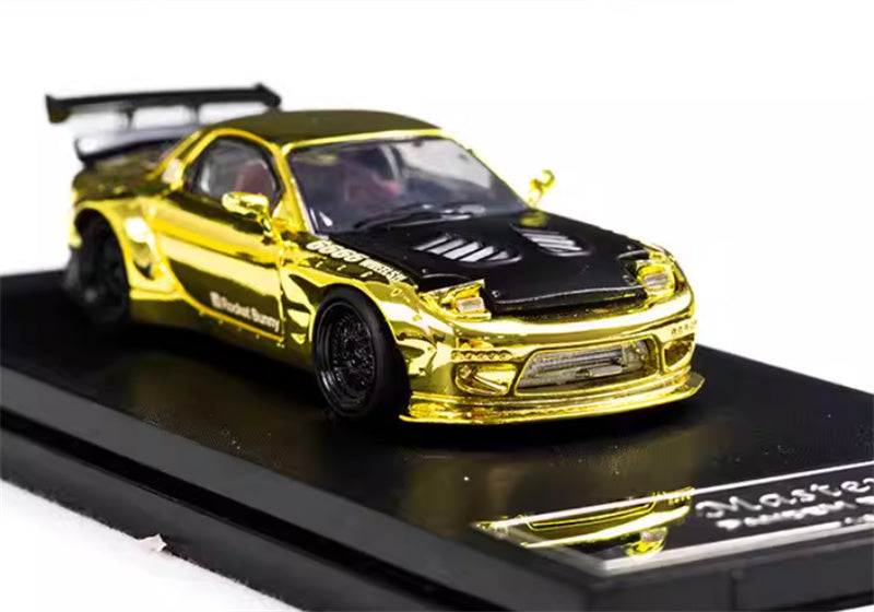 Master Mazda RX-7 FC3S Rocket Runny Pandem gold plating Black cover Limited Edition 1:64 Car Pre-built Airliner Model Display view4