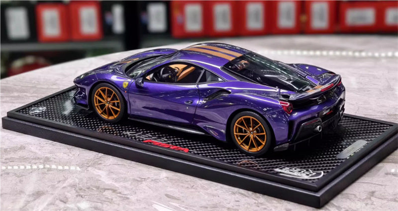 BBR MODELS Ferrari 488 Pista Viola AI Humad Hardtop Hong Kong Purple Gold Stripe Gold wheels Carbon fiber base Limited Edition 30PCS ONLY 1:18 Car Pre-built Model view4