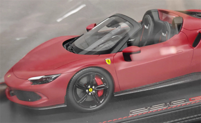 BBR MODELS Ferrari 296GTS convertible Matte Red Black Wheel Red caliper Leather base Limited Edition 1:18 Car Pre-built Model view4