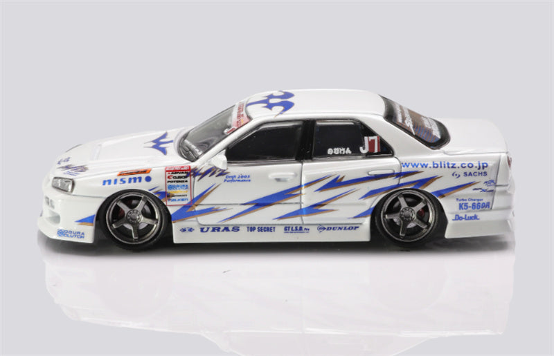 Mortal Nissan GTR ER34 BLITZ D1GP SKYLINE URAS Modified Edition Dual car set Limited Edition 899PCS ONLY 1:64 Car Pre-built Model view5