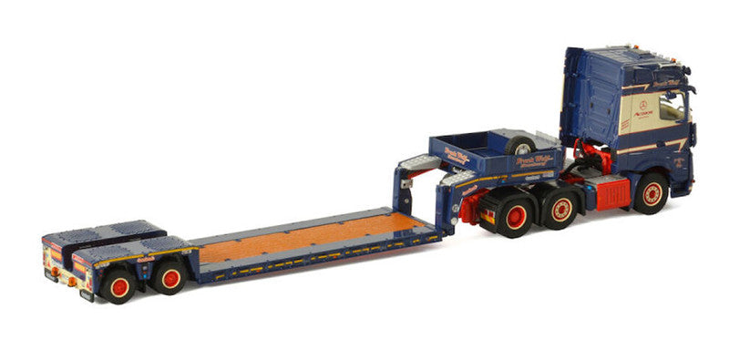 WSI MERCEDES-BENZ ACTROS MP4 BIG SPACE 6X2 TWINSTEER LOW LOADER trailer FRANK WULF 1/50 Truck Pre-built Model