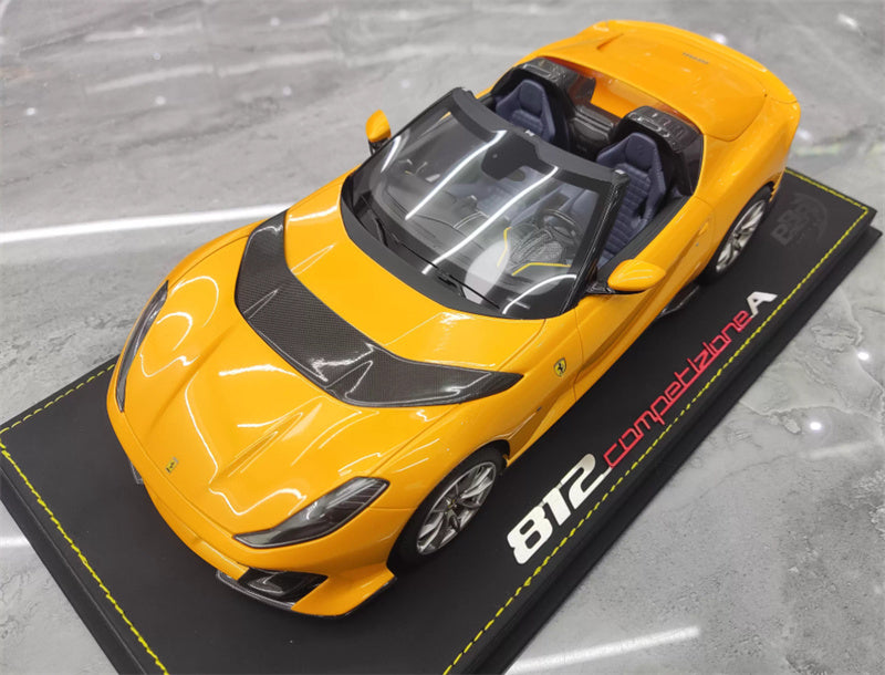 BBR MODELS Ferrari 812 Competitione A Convertible Edition Metallic yellow Silver Wheel Blue calipers Limited Edition 15PCS ONLY Leather base 1:18 Car Pre-built Model view5