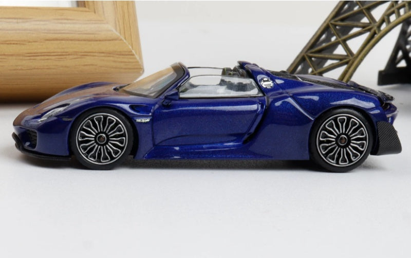 1:64 Porsche 918 Spyder Dark Blue TOP LUX Convertible DIECAST Car Model