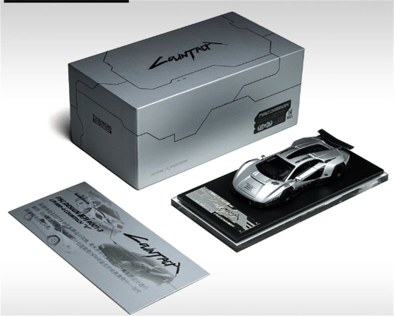 TIMEMICRO Lamborghini Countach Silver PSC Design 1:64 Car Pre-built Model view9