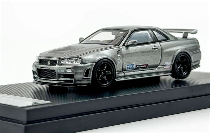 MOTORHELIX NISSAN SKYLINE GT-R R34 (NISMO) CRS VER Metallic Grey w/livery Limited Edition 699PCS ONLY 1:64 Car Pre-built Model view4